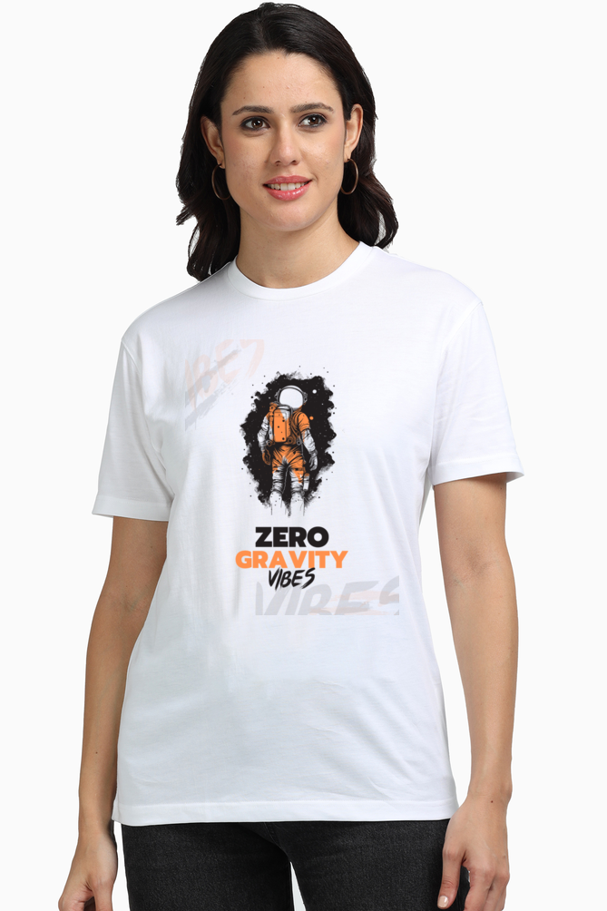 Zero Gravity VIbes Women's Premium Supima Cotton White Graphic Tshirt