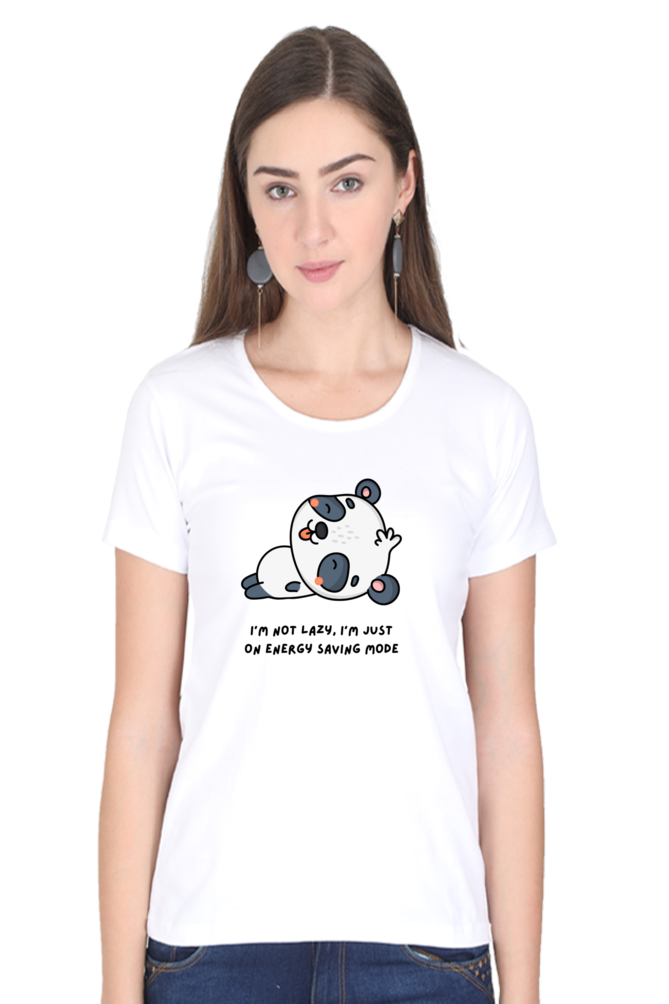I'm Not Lazy Women's Round Neck Half Sleeve White Graphic Tshirt