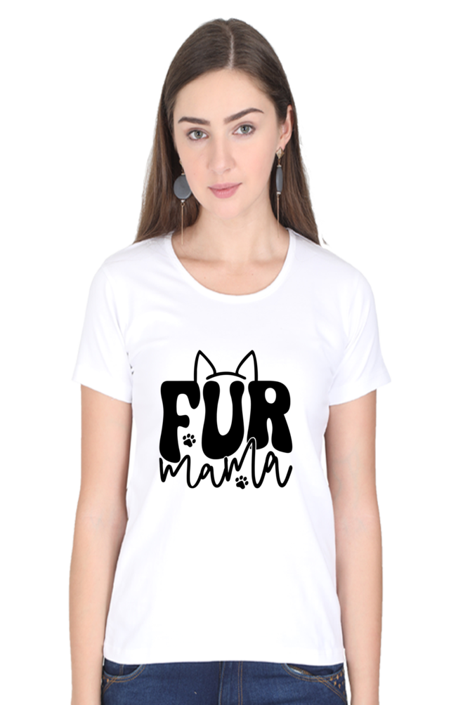 Fur Mama Women's Round Neck Half Sleeve White Graphic Tshirt