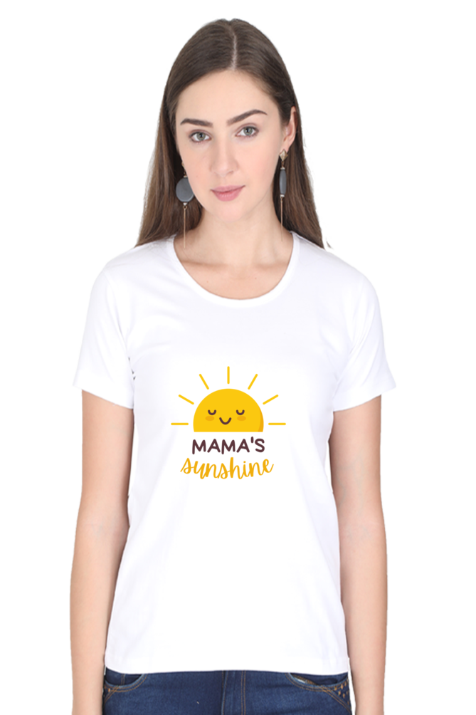 Mama's Sunshine Women's Round Neck Half Sleeve White Graphic Tshirt