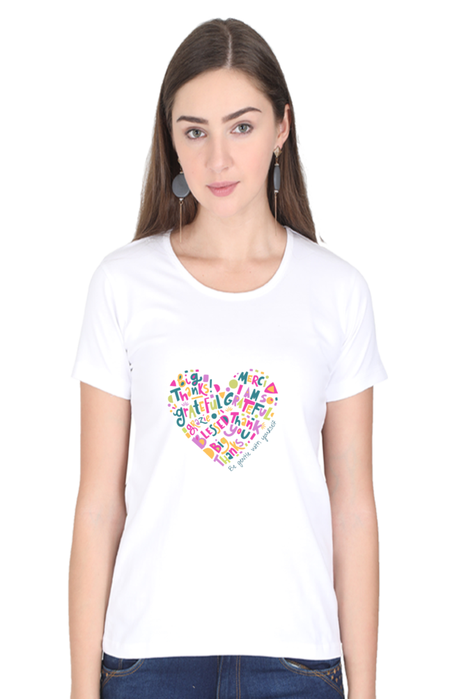 Grateful Women's Round Neck Half Sleeve White Graphic Tshirt