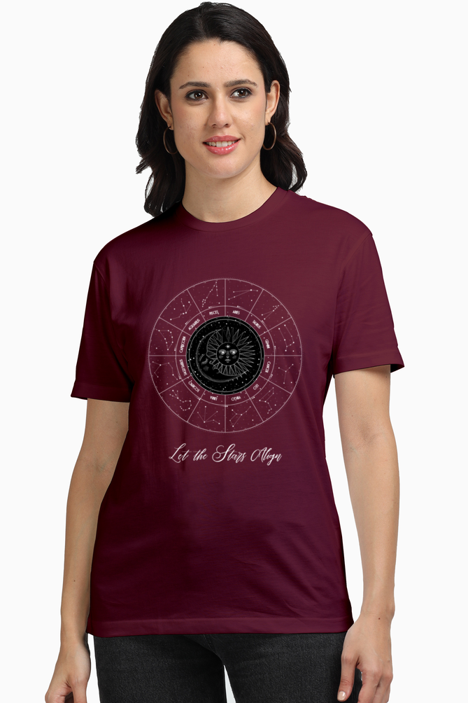 Let The Stars Align Women's Premium Supima Cotton Maroon Graphic Tshirt