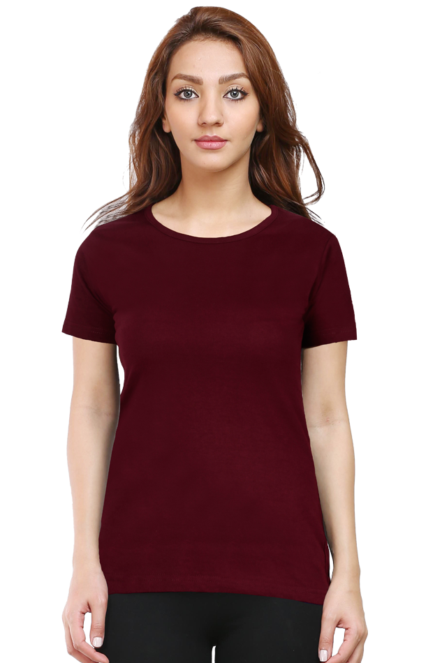 Plain/Solid Women's Round Neck Cotton Tshirt