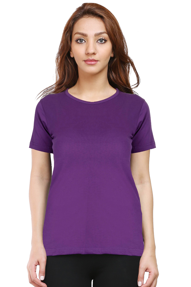 Plain/Solid Women's Round Neck Cotton Tshirt