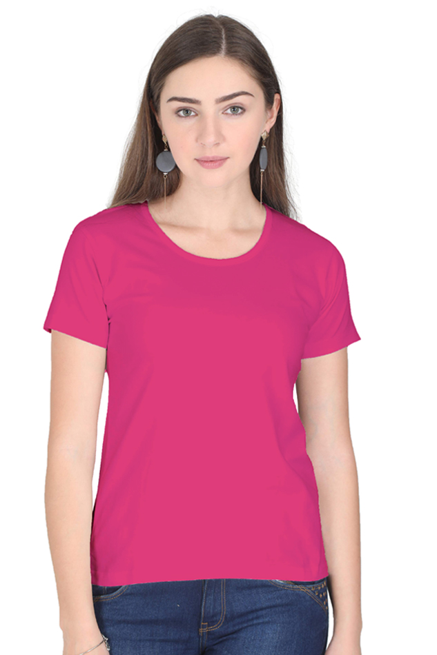 Plain/Solid Women's Round Neck Cotton Tshirt