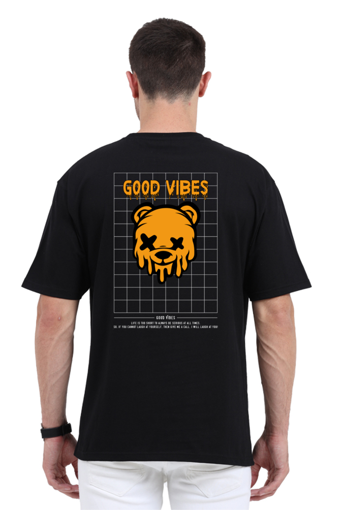Good Vibes Unisex Oversized Cotton Black Graphic Tshirt