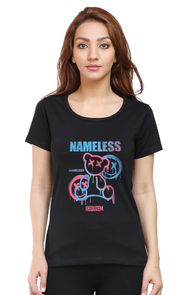 Nameless Requiem Women's Round Neck Half Sleeve Black Graphic Tshirt