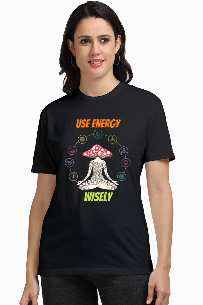 Use Energy Wisely Women's Premium Supima Cotton Black Graphic Tshirt