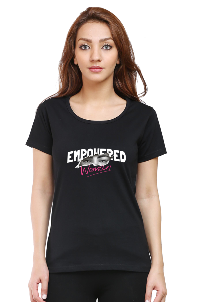Empowered Woman Women's Round Neck Half Sleeve Black Graphic Tshirt