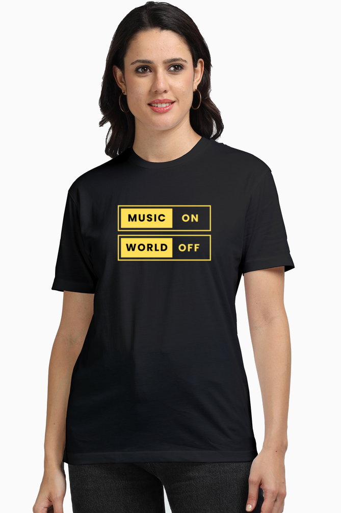 Music On Women's Premium Supima Cotton Black Graphic Tshirt
