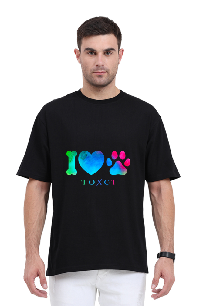 I Love Dogs Unisex Oversized Cotton Black Graphic Tshirt