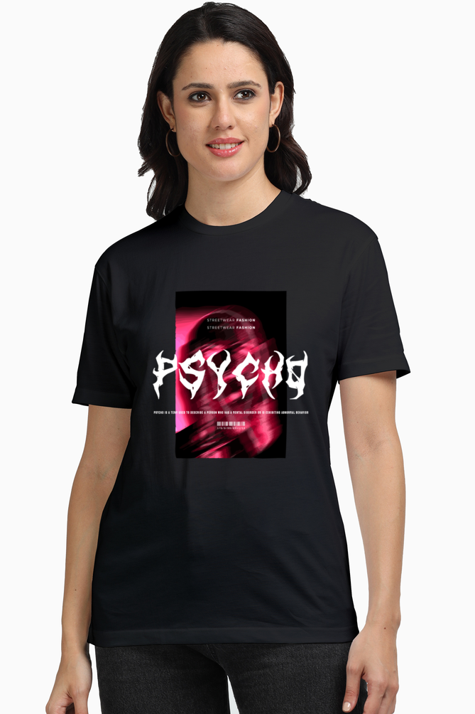 Psycho Women's Premium Supima Cotton Black Graphic Tshirt