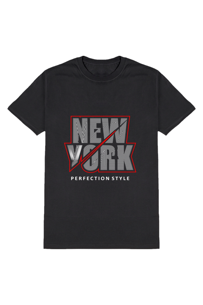 Newyork Perfection Style Men's Round Neck Half Sleeve Black Graphic Tshirt