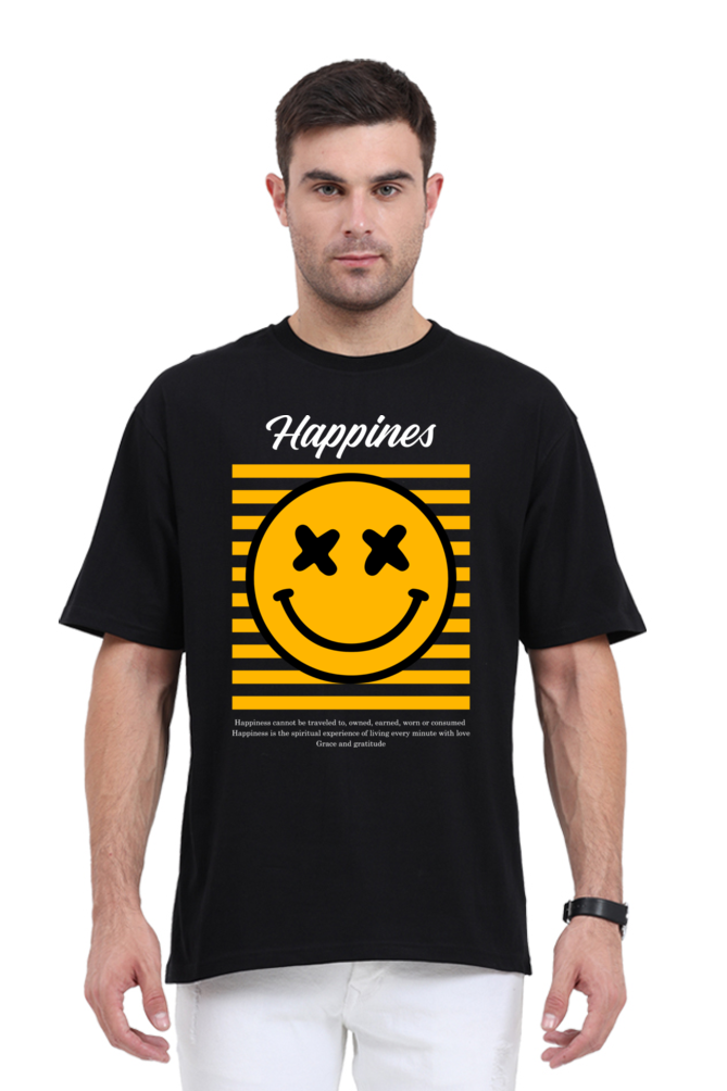 Happiness Unisex Oversized Cotton Black Graphic Tshirt
