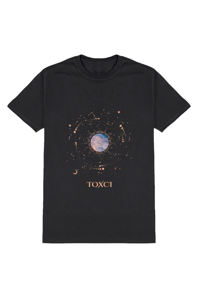 Celestial Dreams Men's Round Neck Half Sleeve Black Graphic Tshirt