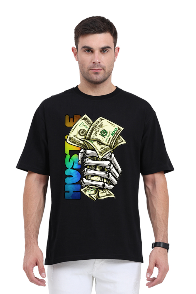 Hustle Unisex Oversized Cotton Black Graphic Tshirt