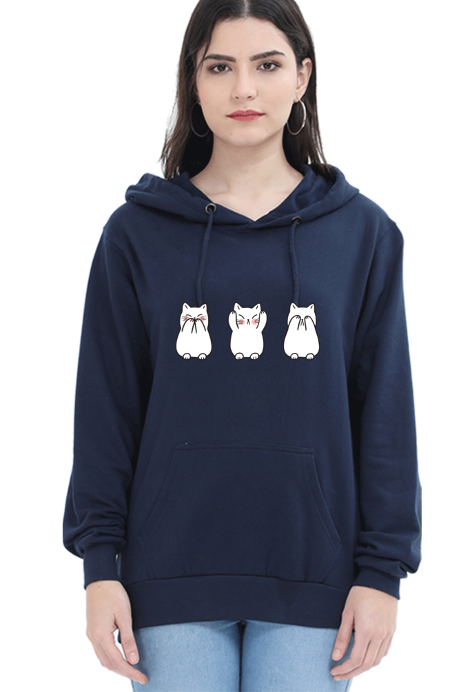 Three Wise Cats Female Graphic Hoodie