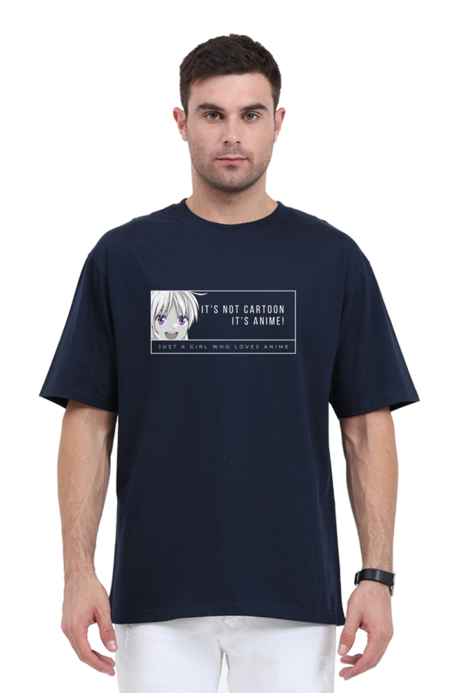 It's Not Anime It's Cartoon Unisex Oversized Cotton Blue Graphic Tshirt