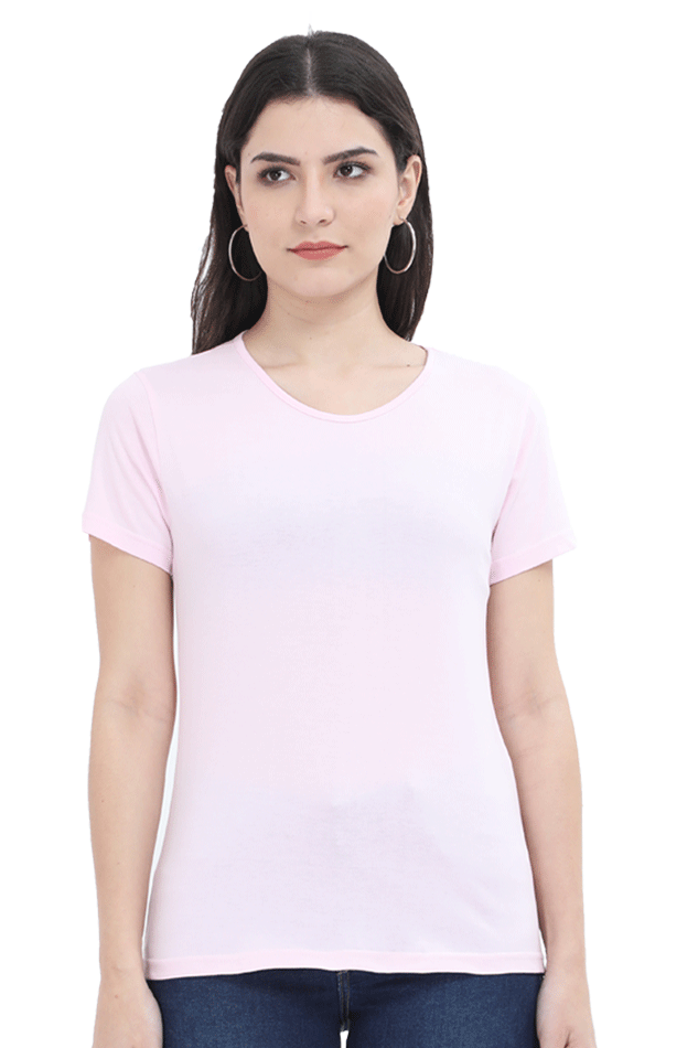 Plain/Solid Women's Round Neck Cotton Tshirt
