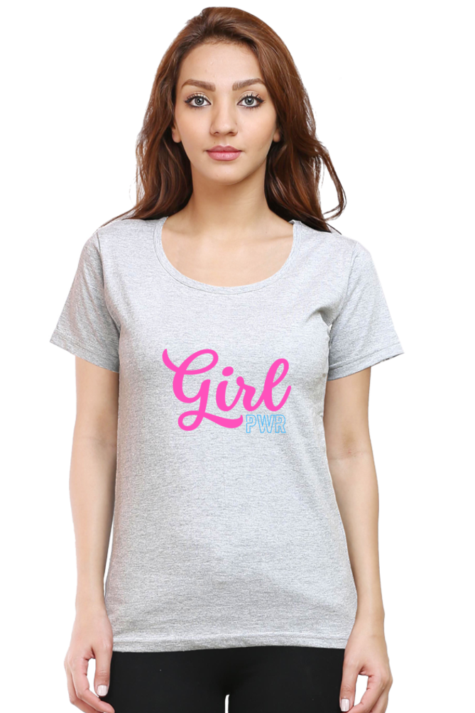Girl Pwr Women's Round Neck Half Sleeve Grey Graphic Tshirt