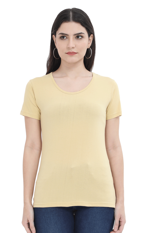 Plain/Solid Women's Round Neck Cotton Tshirt