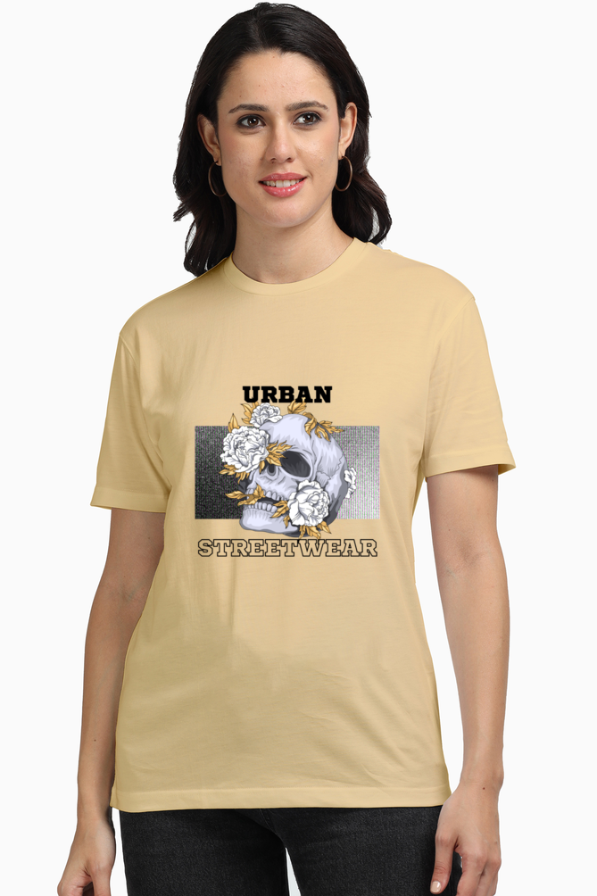 Urban Streetwear Women's Premium Supima Cotton Beige Graphic Tshirt