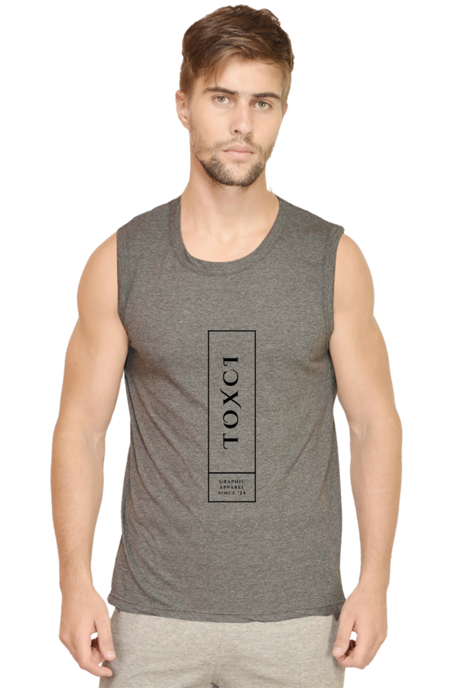 Toxci Original Men's Round Neck Cotton Sleeveless Dark Grey Graphic Tshirt
