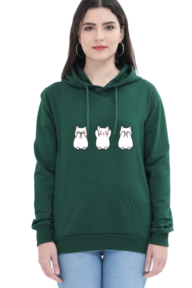 Three Wise Cats Female Graphic Hoodie