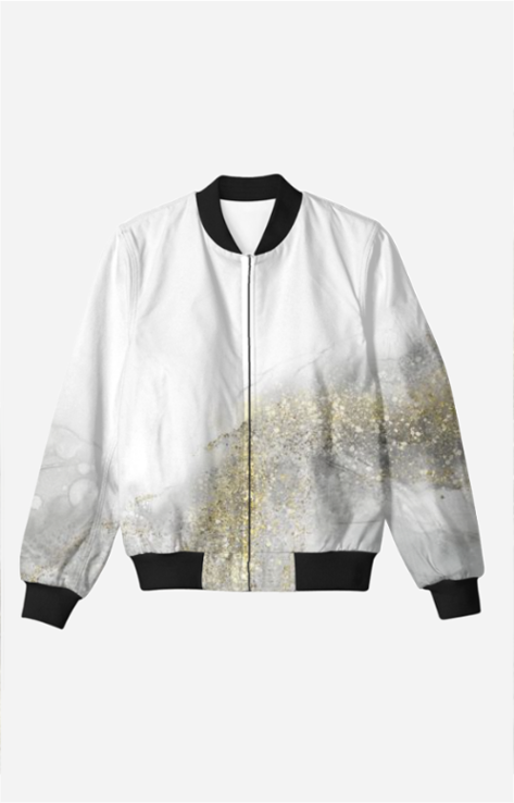 Gray and Gold Abstract Men's All Over Printed Bomber Jacket