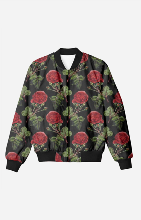 Red Rose Pattern Men's All Over Printed Bomber Jacket