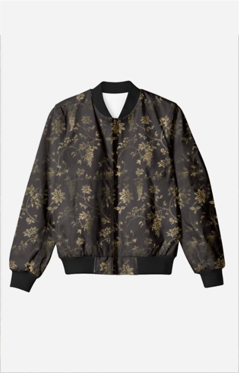 Golden Floral Pattern Men's All Over Printed Bomber Jacket