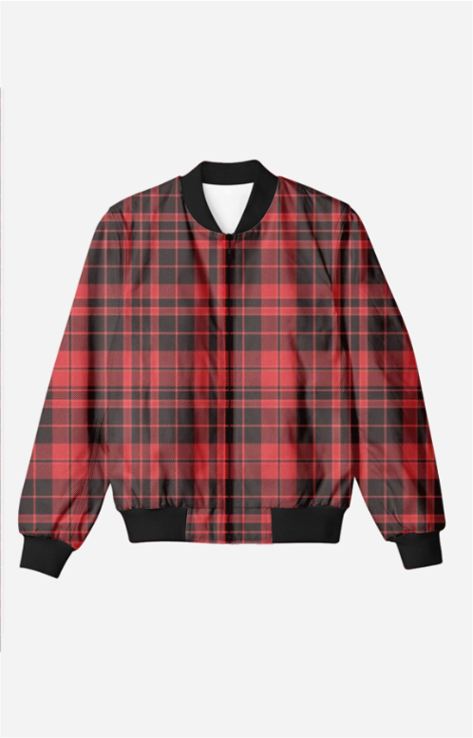 Red and Black Plaid Men's All Over Printed Bomber Jacket