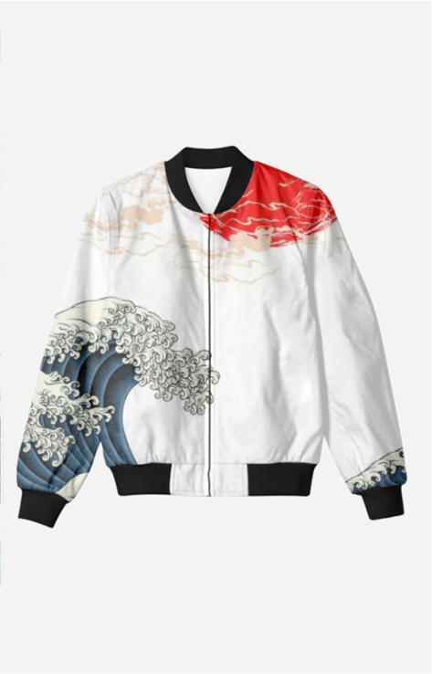 Japanese Wave Men's All Over Printed Bomber Jacket