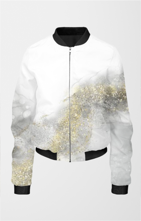 Gray and Gold Abstract Women's All Over Printed Bomber Jacket