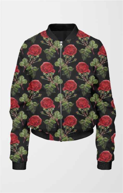 Red Rose Pattern Women's All Over Printed Bomber Jacket