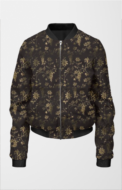 Golden Floral Pattern Women's All Over Printed Bomber Jacket