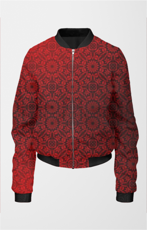 Red Floral Design Women's All Over Printed Bomber Jacket