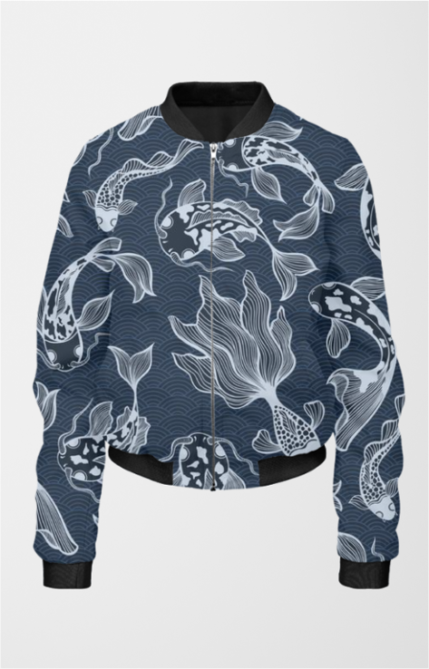 Koi Fish Pattern Women's All Over Printed Bomber Jacket