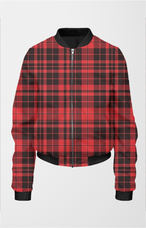 Red and Black Plaid Women's All Over Printed Bomber Jacket