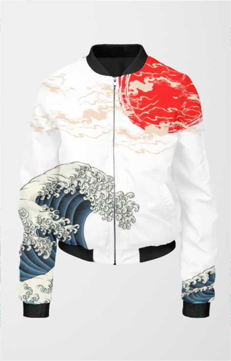 Japanese Wave Women's All Over Printed Bomber Jacket