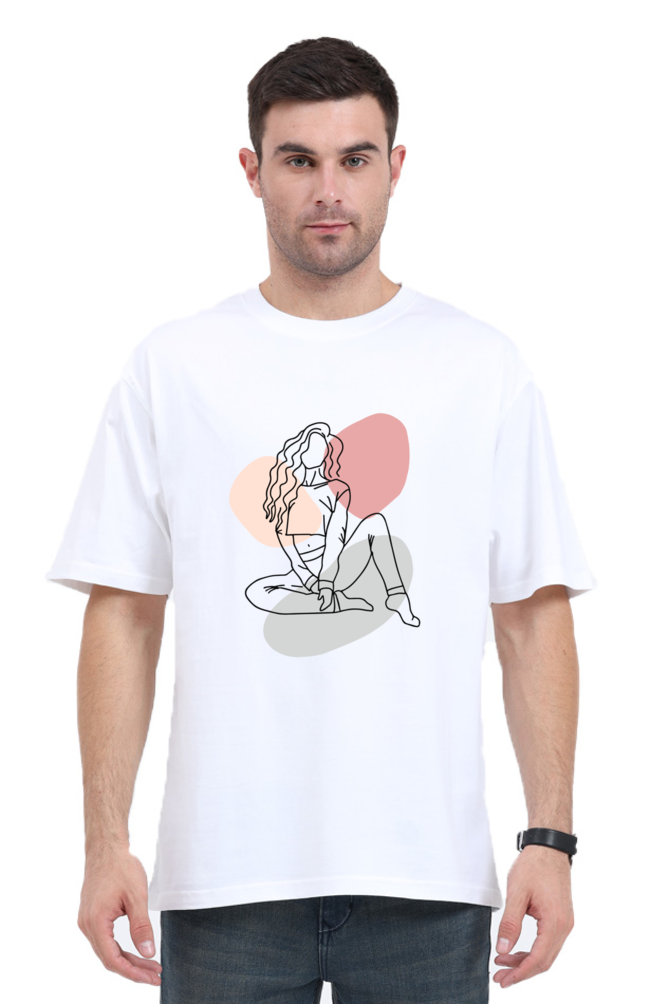 Sitting Girl Unisex Oversized Cotton White Graphic Tshirt