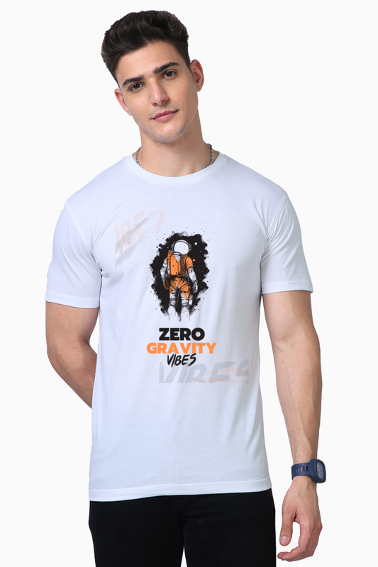 Zero Gravity Vibes Men's Premium Supima Cotton White Graphic Tshirt