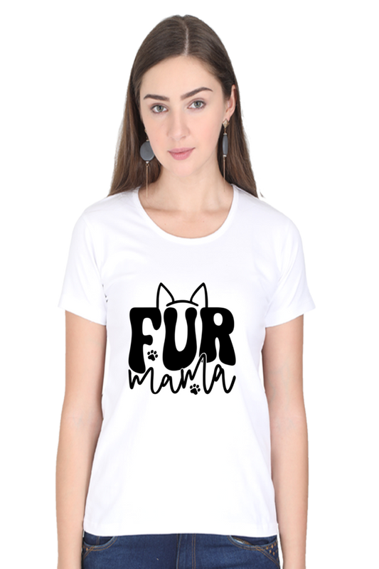 Fur Mama Women's Round Neck Half Sleeve White Graphic Tshirt