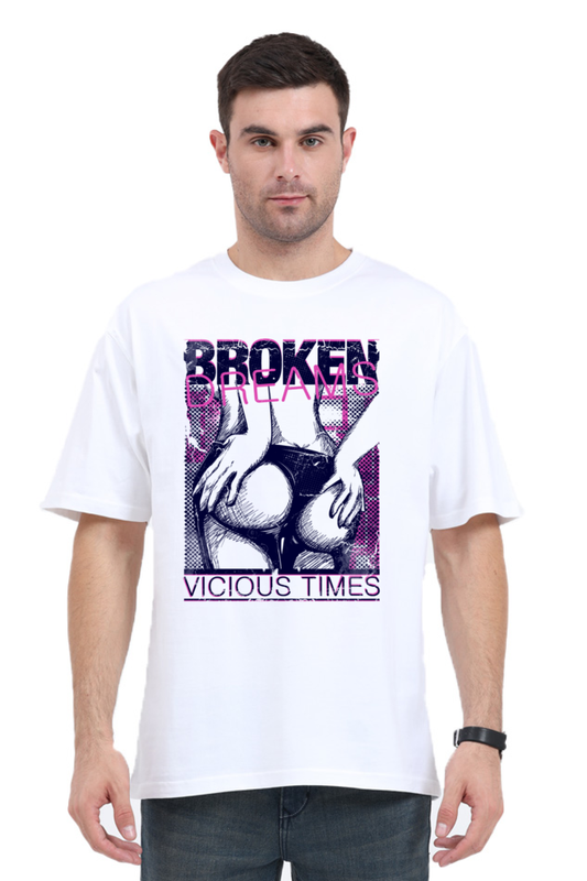 Broken Dreams Unisex Oversized Cotton White Graphic Tshirt