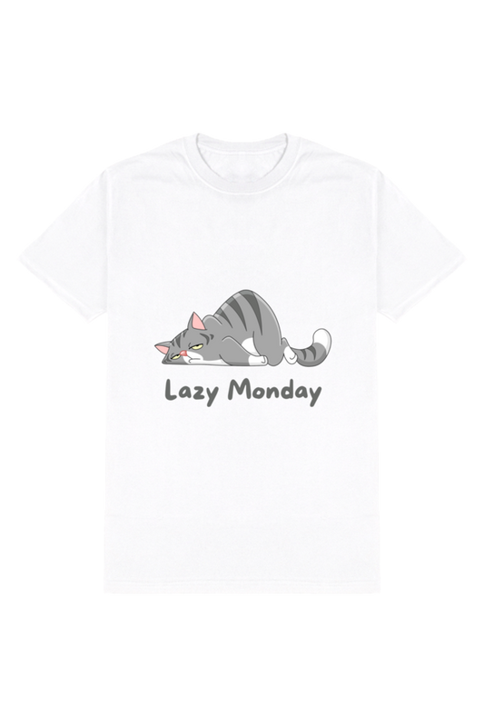 Lazy Monday Men's Round Neck Half Sleeve White Graphic Tshirt