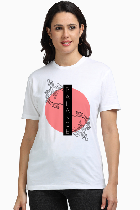 Balance Women's Premium Supima Cotton White Graphic Tshirt