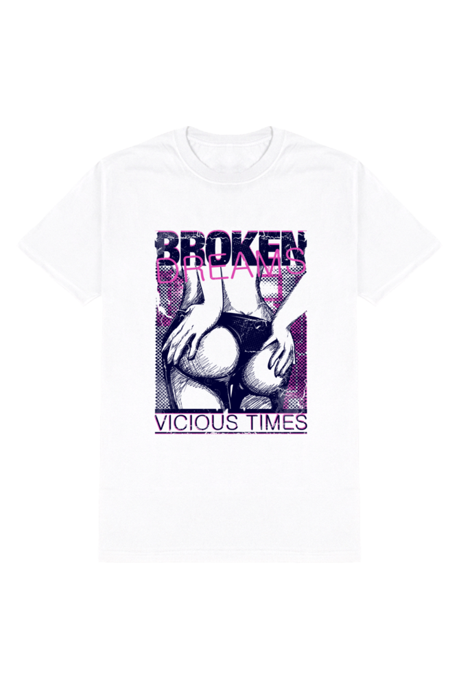 Broken Dreams Men's Round Neck Half Sleeve White Graphic Tshirt