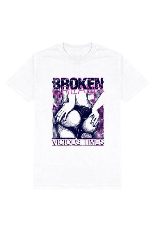 Broken Dreams Men's Round Neck Half Sleeve White Graphic Tshirt