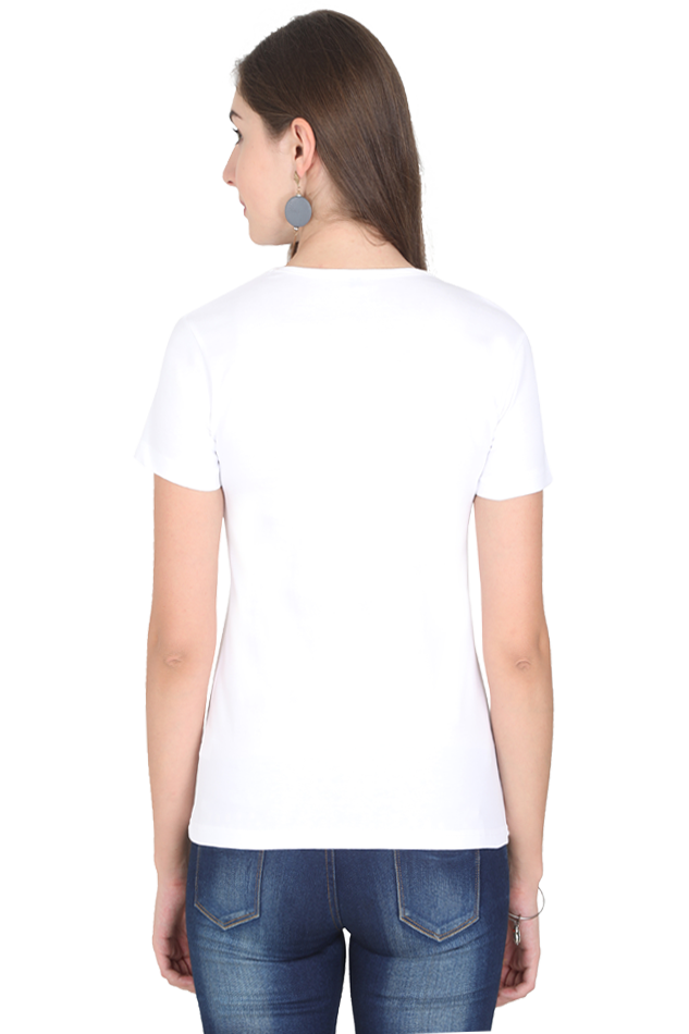 Sitting Girl Women's Round Neck Half Sleeve White Graphic Tshirt