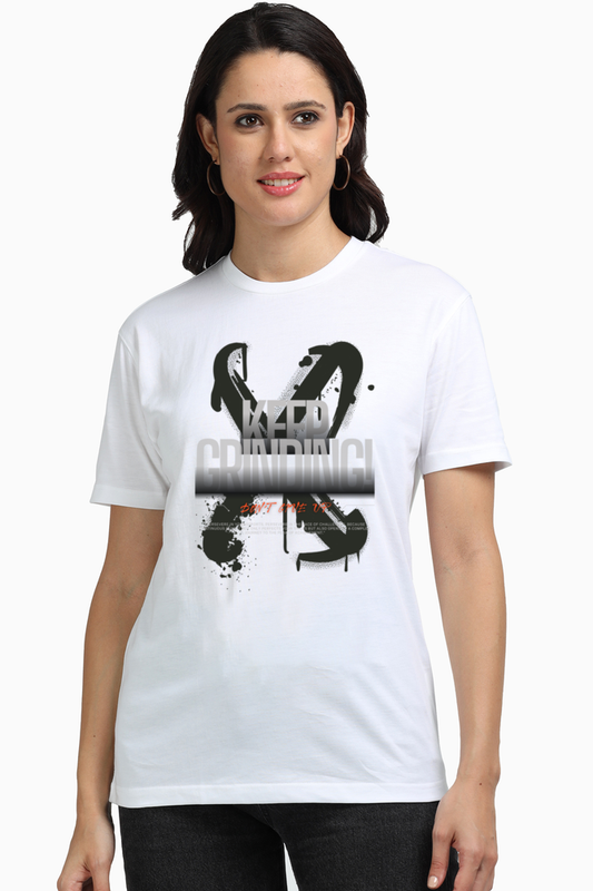 Keep Grinding Women's Premium Supima Cotton White Graphic Tshirt